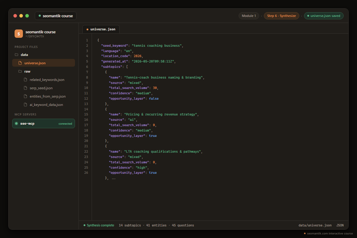 universe.json output screenshot