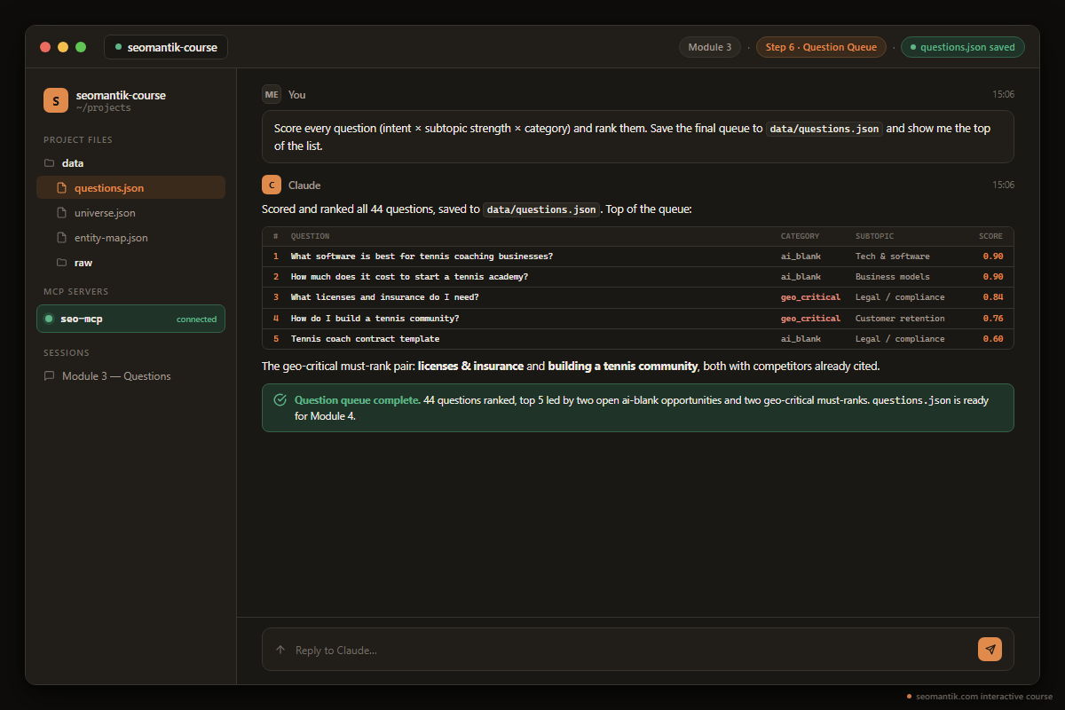 questions.json output screenshot